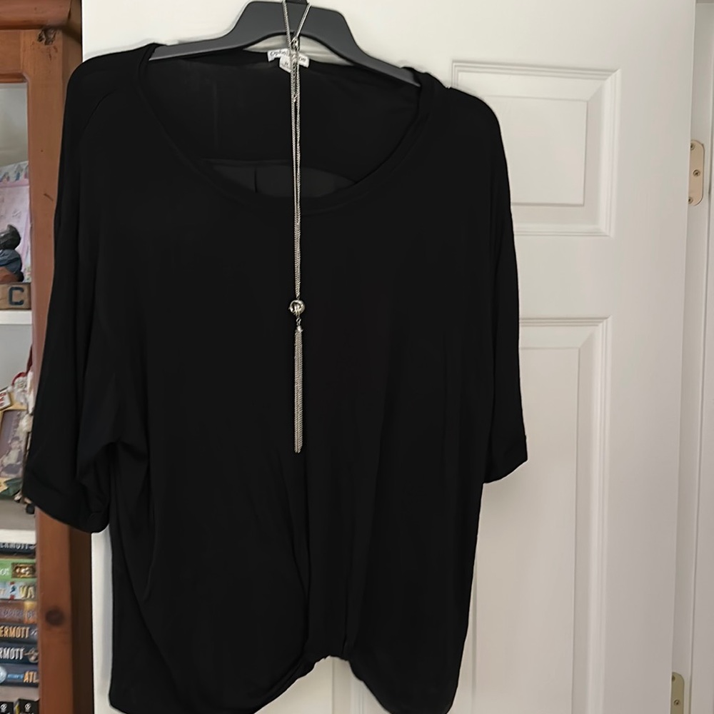 Black Flowing Blouse with Included Necklace